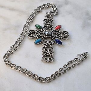 Vintage Avon Cross Pendant Necklace From 1970's "Romanesque" Line